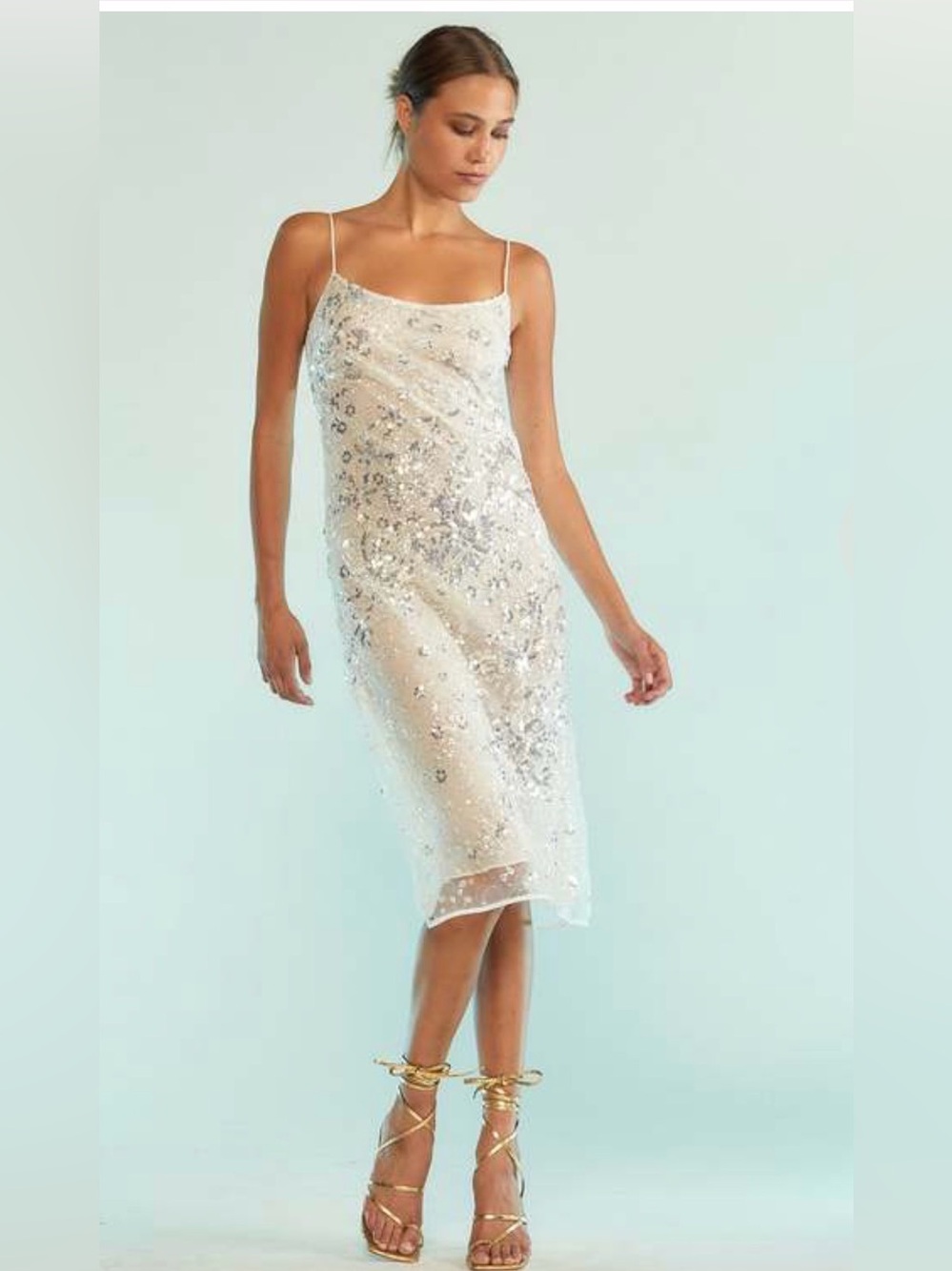 Cynthia Rowley Ivory Sequin Slip Midi Dress